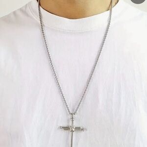 Necklace with nail cross pendant. Unisex.